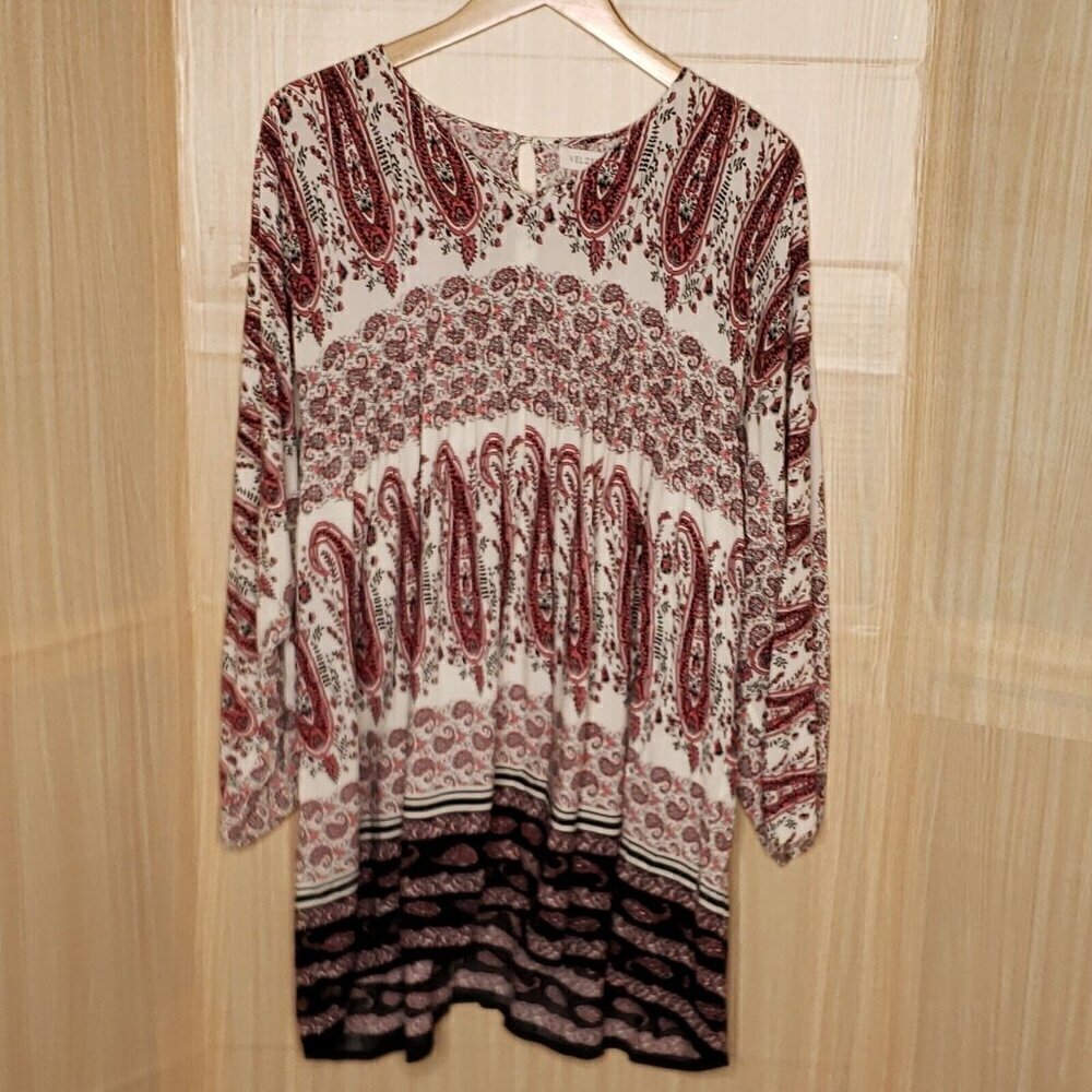Velzera Womens White Paisley Flowy  Dress Or Tunic Top Large
